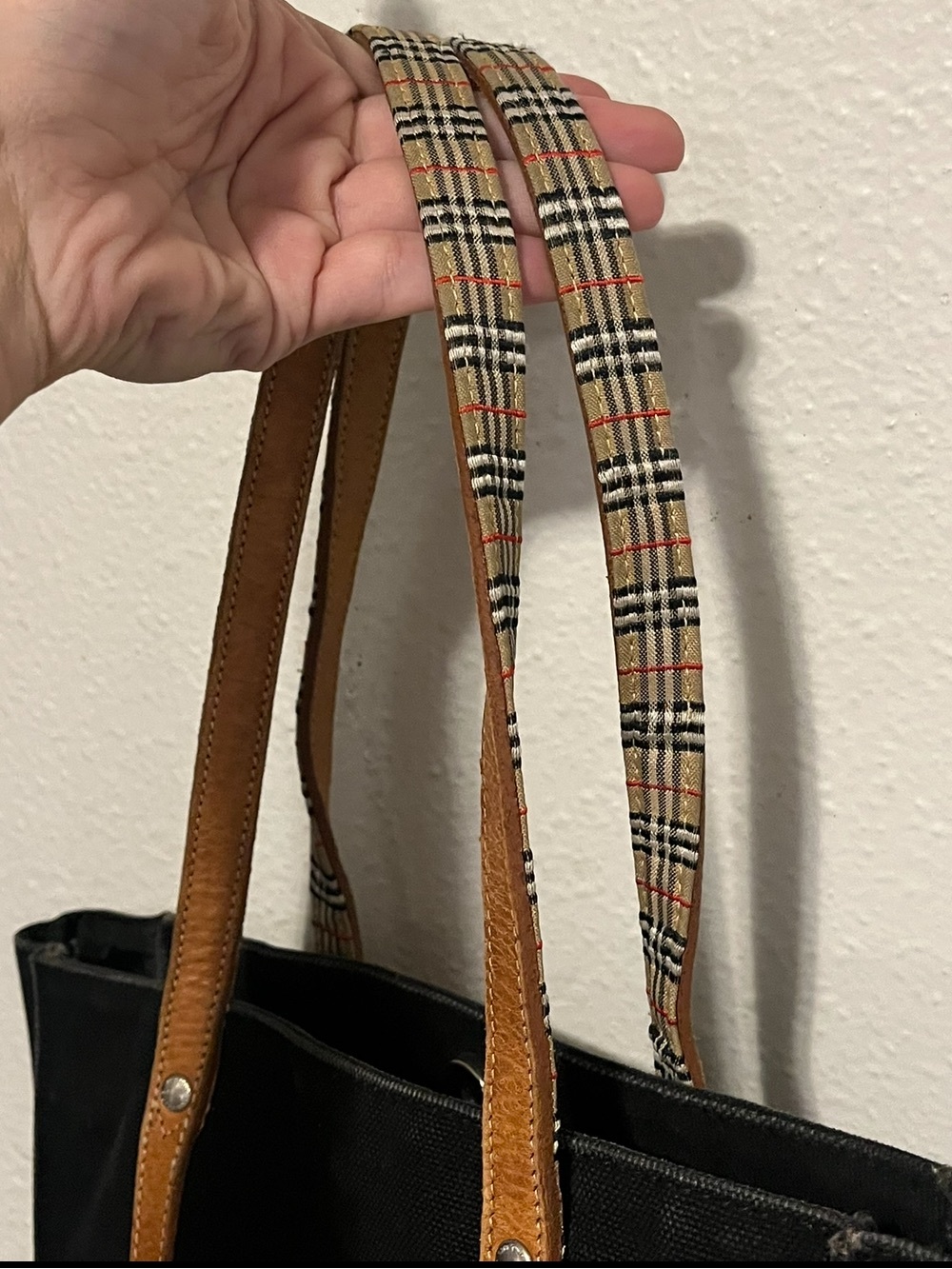 BURBERRYS Blue Label Vintage Canvas & Leather Shoulder Bag Black Tan Nova Check - Picture 3 of 16